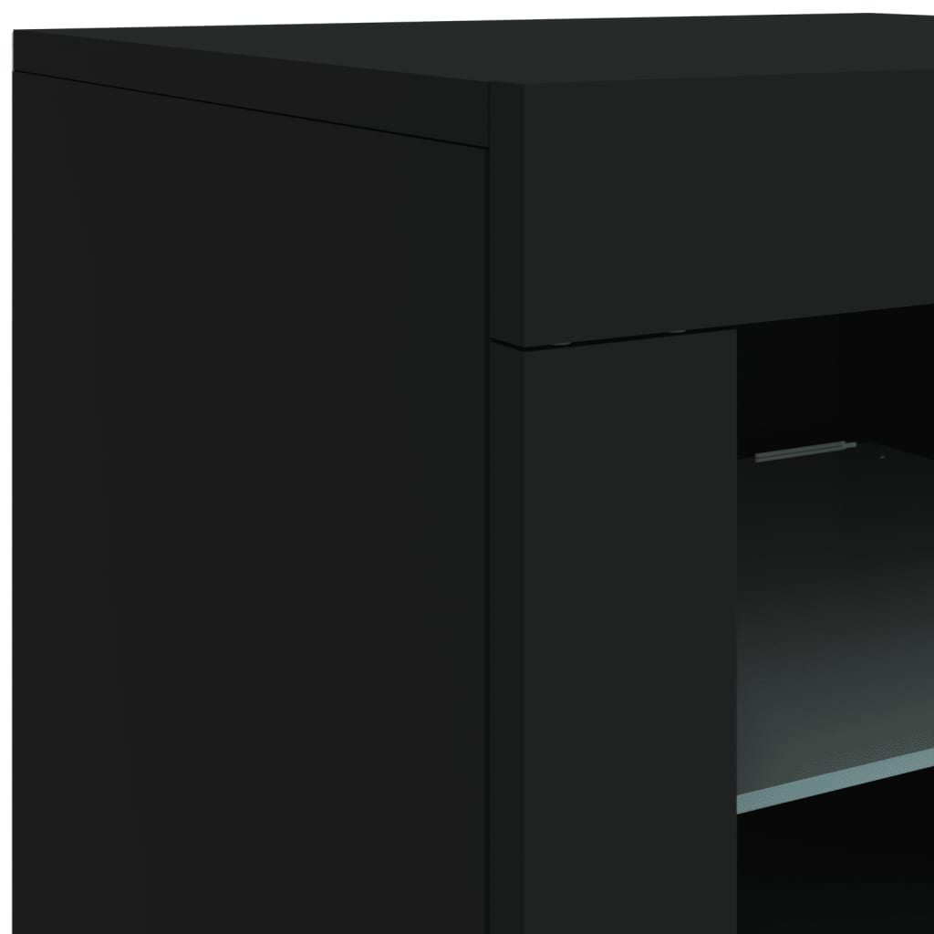 Side Cabinet with LED Lights Black Engineered Wood