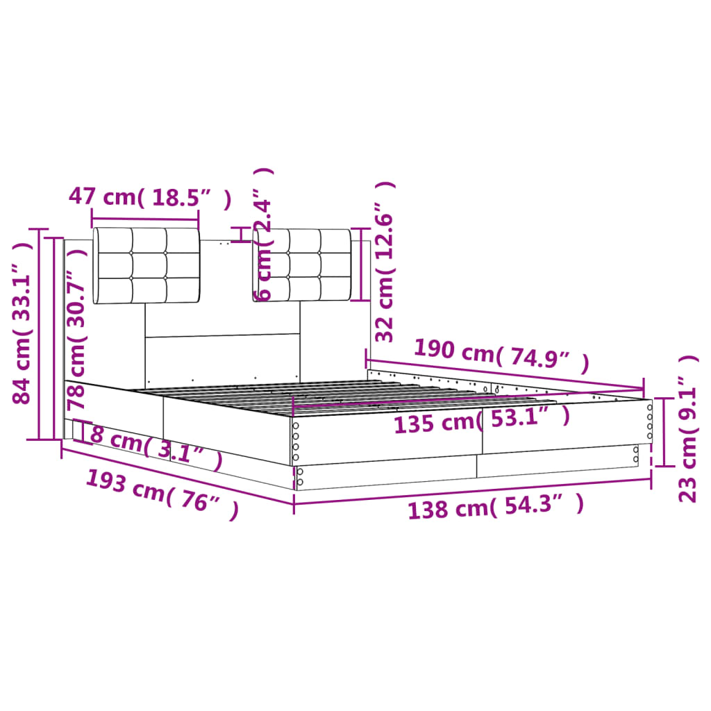 Bed Frame without Mattress Sonoma Oak 135x190 cm Double