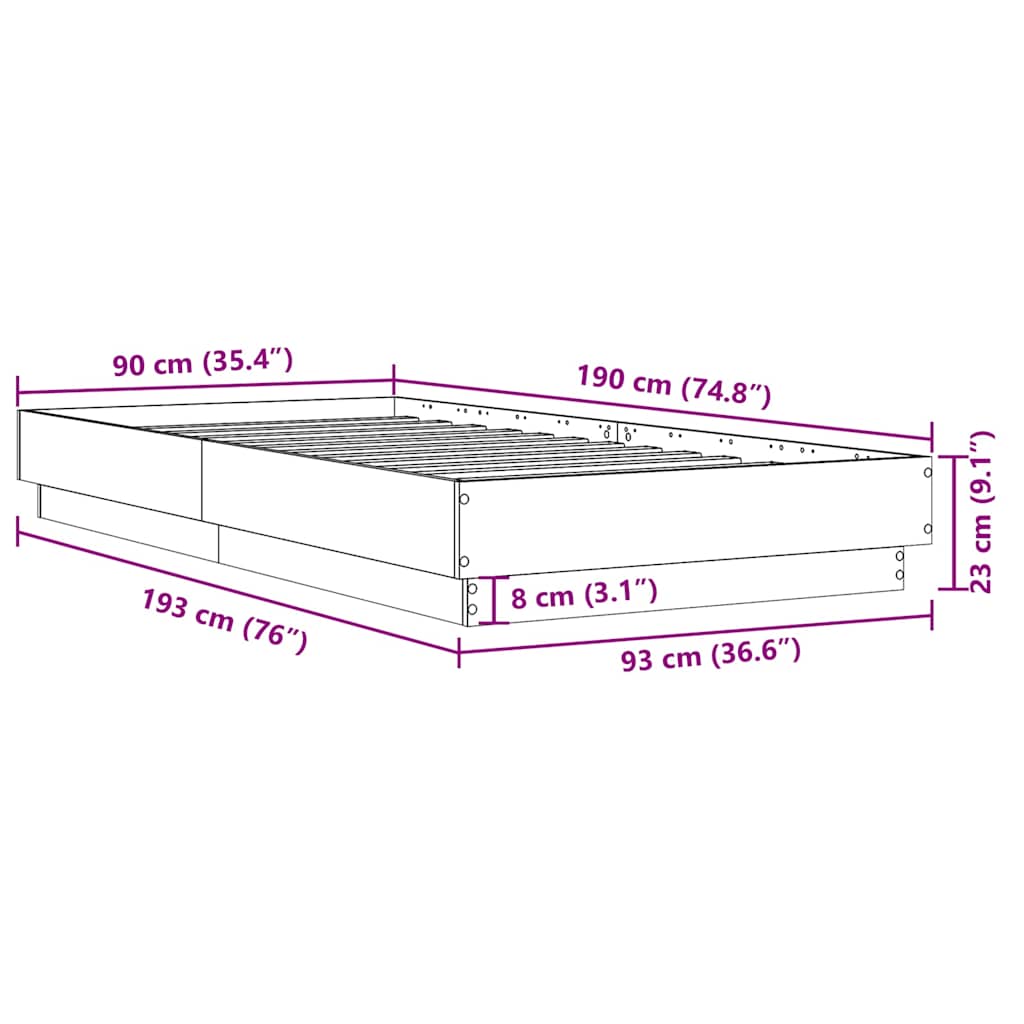 Bed Frame without Mattress Brown Oak 90x190 cm Single Engineered Wood