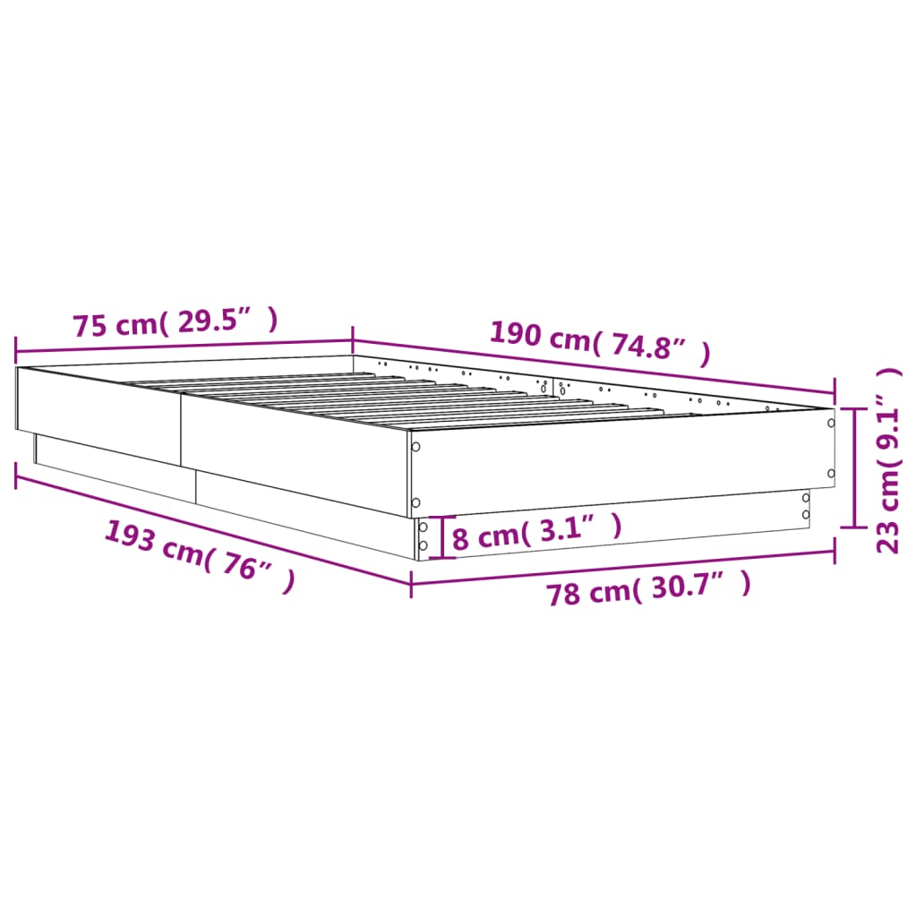 Bed Frame without Mattress Sonoma Oak 75x190 cm Small Single Engineered Wood