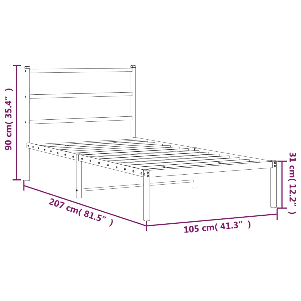 Metal Bed Frame without Mattress with Headboard White 100x200cm