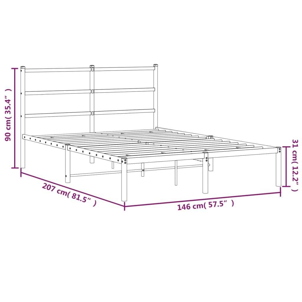 Metal Bed Frame without Mattress with Headboard White 140x200cm