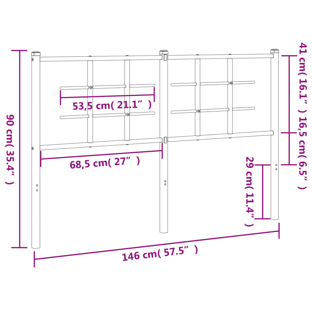 Metal Headboard Black 140 cm