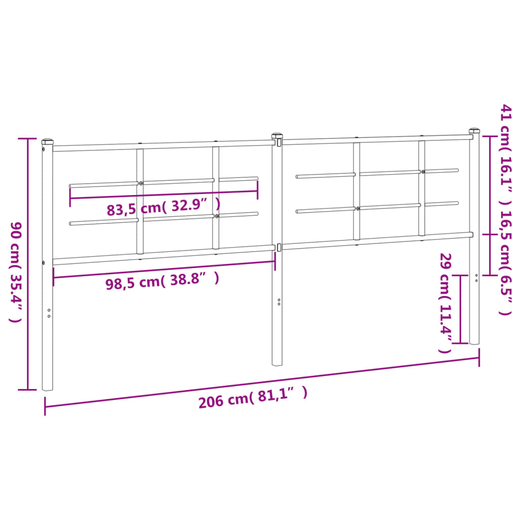 Metal Headboard Black 200 cm