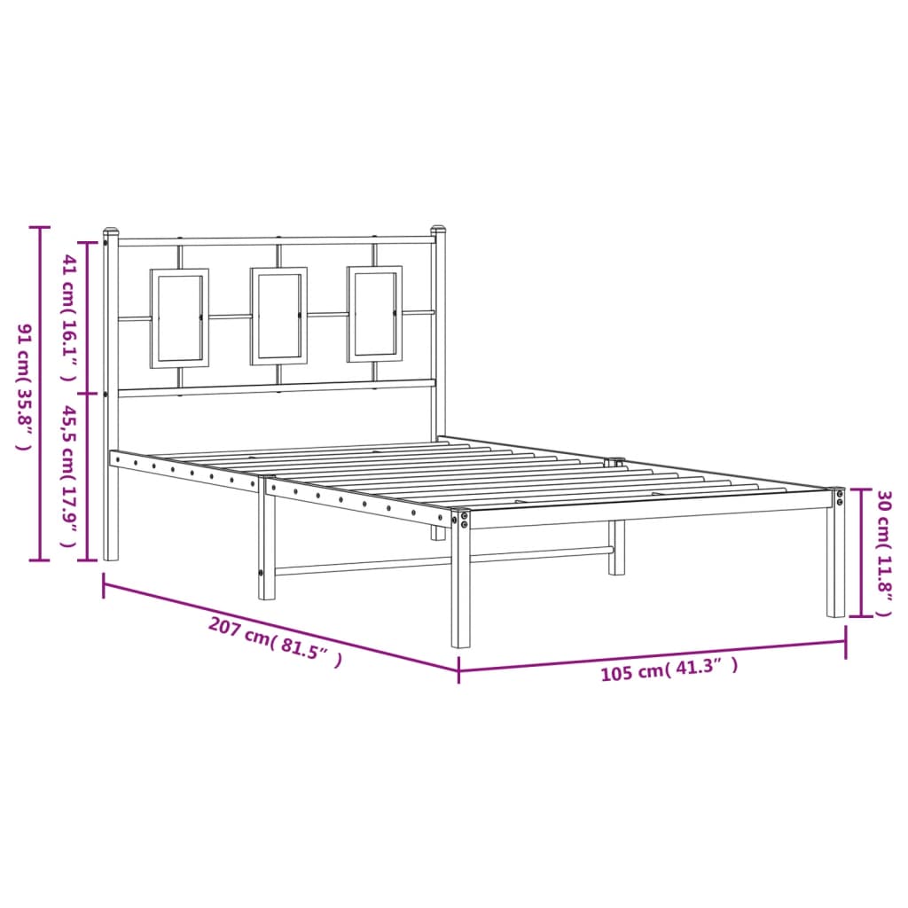 Metal Bed Frame without Mattress with Headboard White 100x200cm