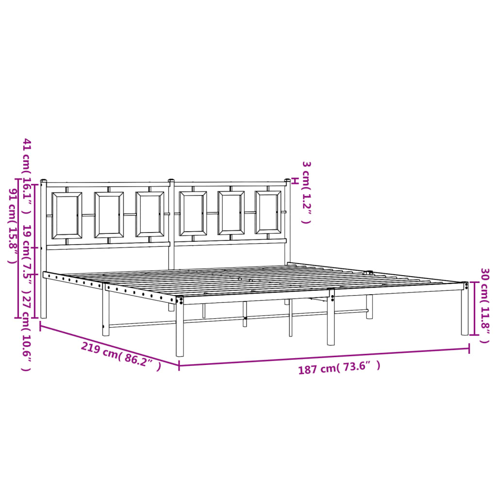 Metal Bed Frame without Mattress with Headboard White 183x213cm