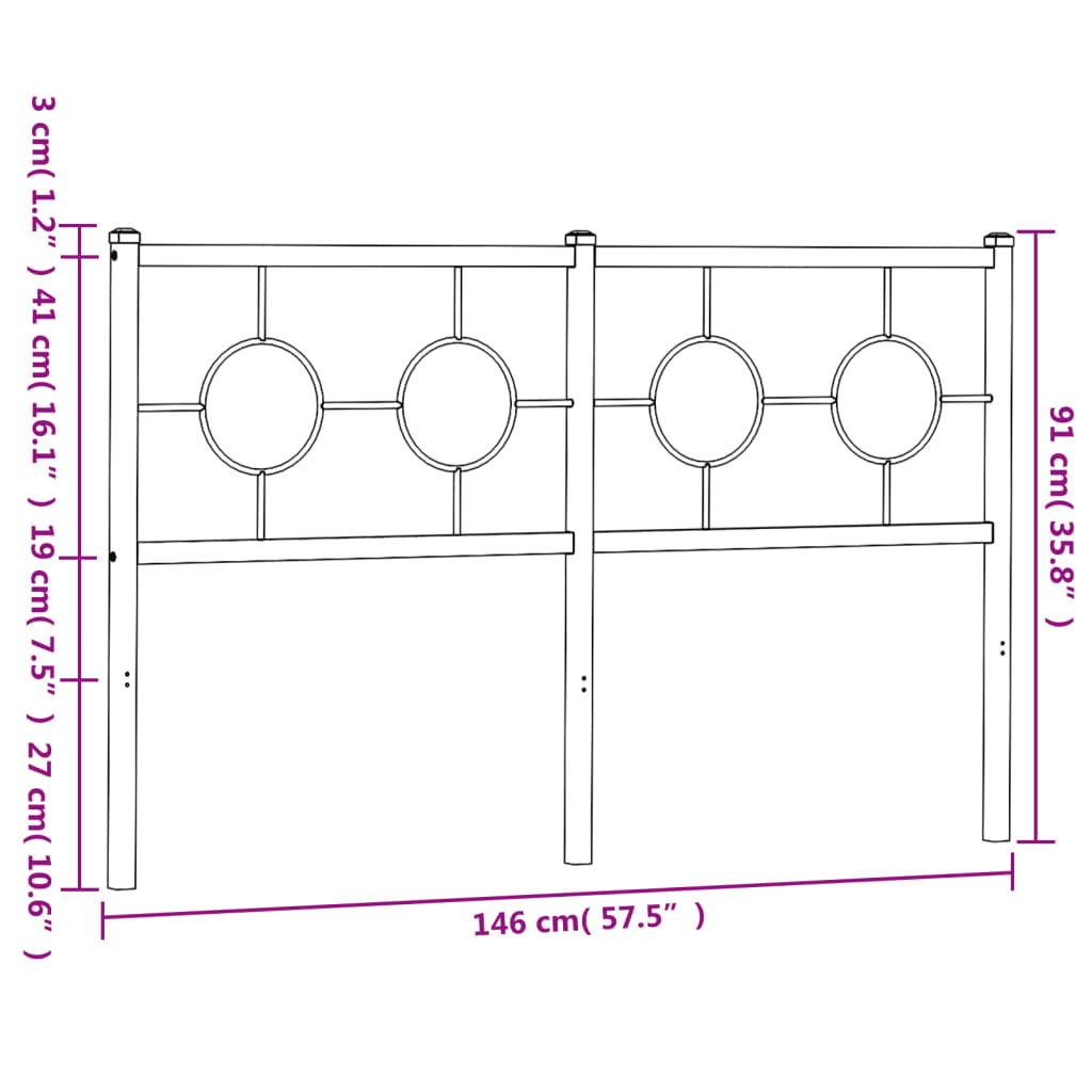 Metal Headboard Black 140 cm