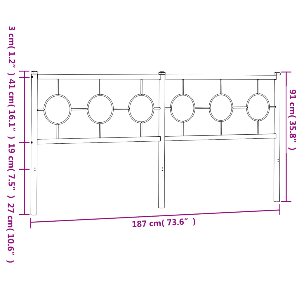 Metal Headboard Black 180 cm