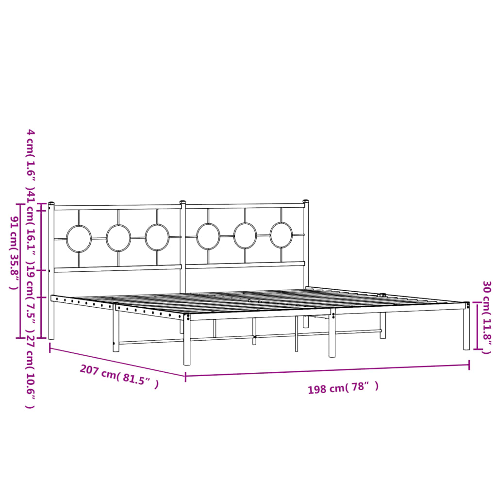 Metal Bed Frame without Mattress with Headboard White 193x203cm