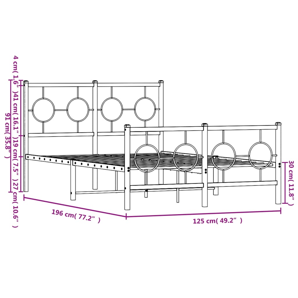 Metal Bed Frame without Mattress with Footboard White 120x190cm