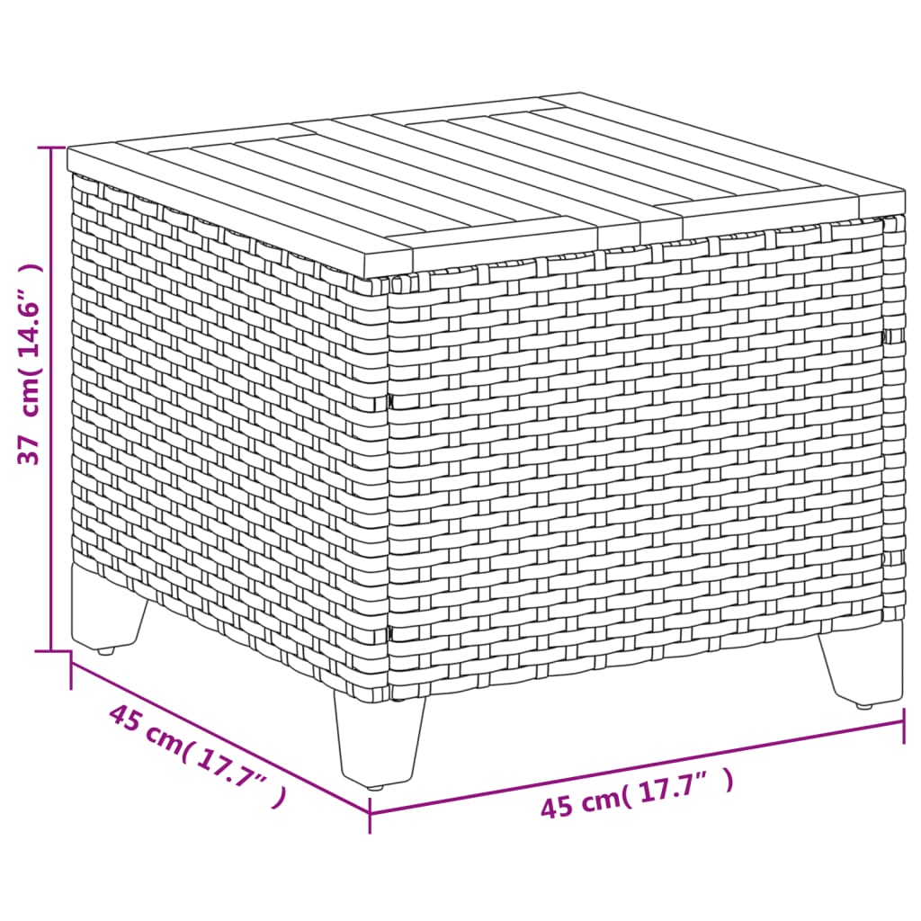 Outdoor Patio Poly Rattan Square Garden Coffee Side Sofa Table With Acacia Wood Top