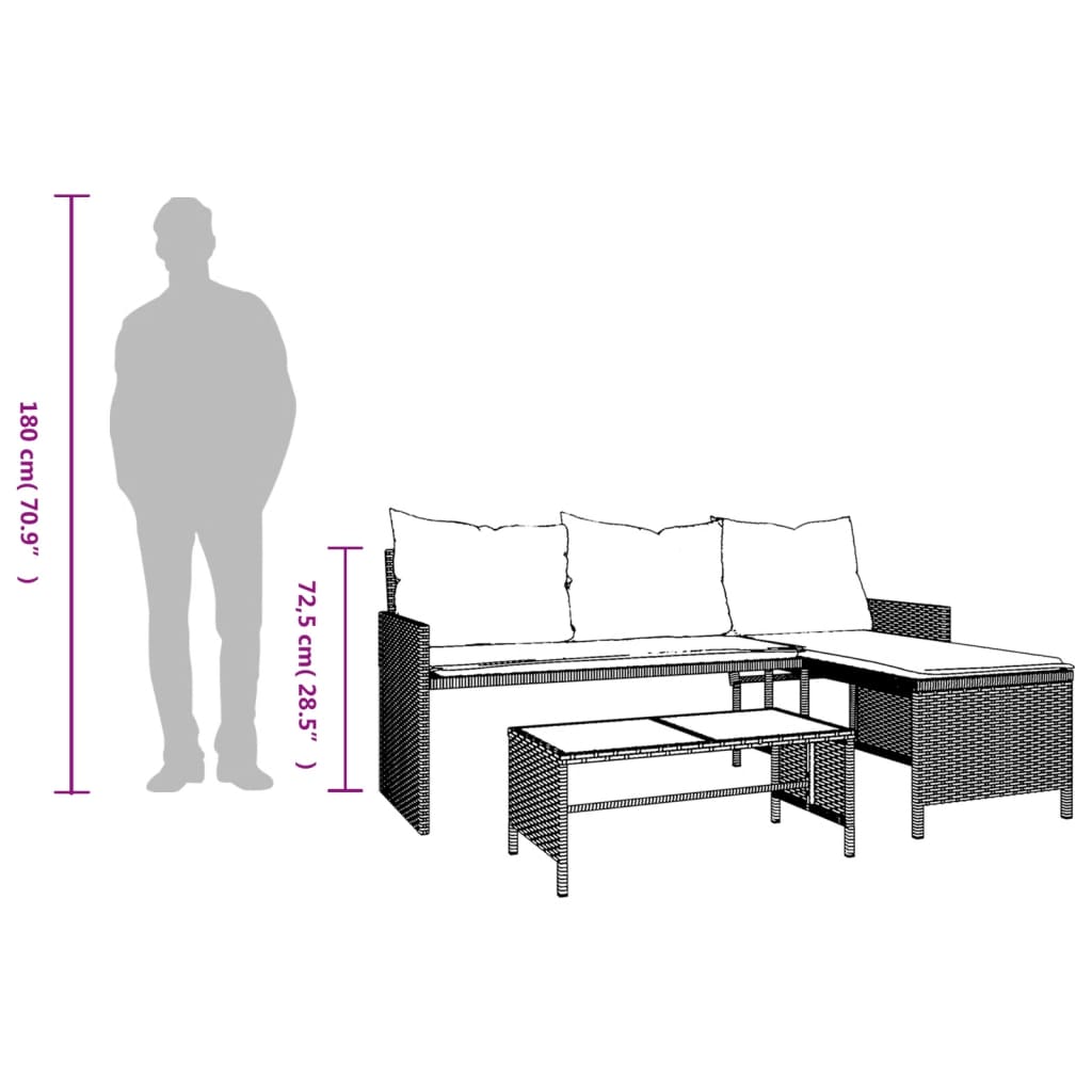Outdoor Patio Poly Rattan Garden L-Shaped Corner Sofa Set With Cushions Table