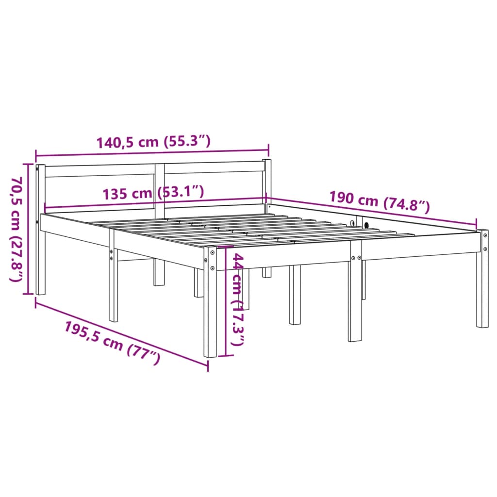 Bed Frame Wax Brown 135x190 cm Double Solid Wood Pine