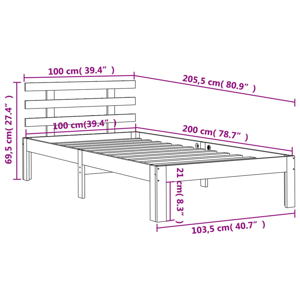 Bed Frame without Mattress Wax Brown 100x200 cm Solid Wood Pine