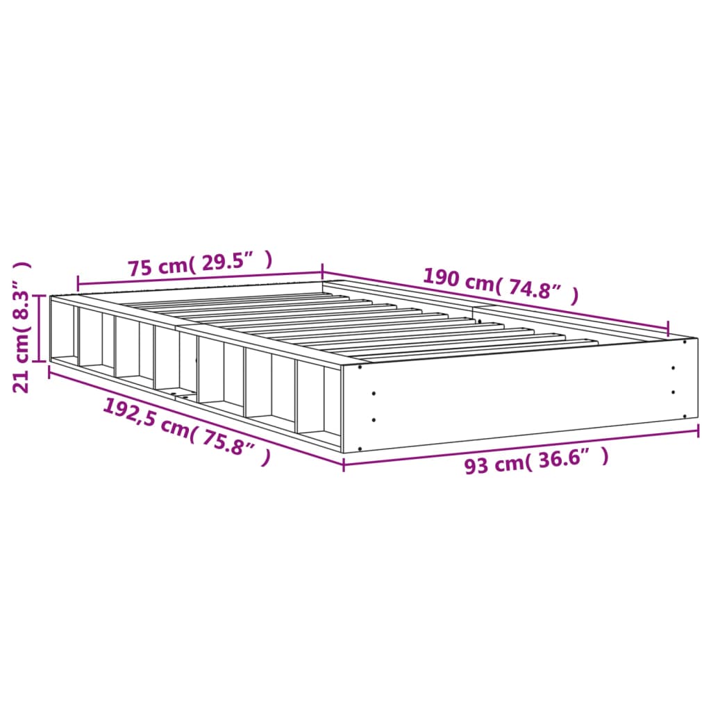 Bed Frame without Mattress Wax Brown 75x190 cm Small Single Solid Wood Pine