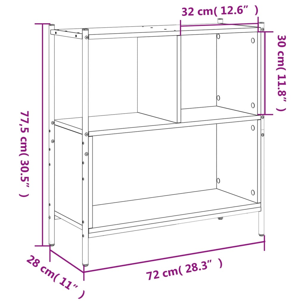 Bookcase Smoked Oak 72x28x77.5 cm Engineered Wood