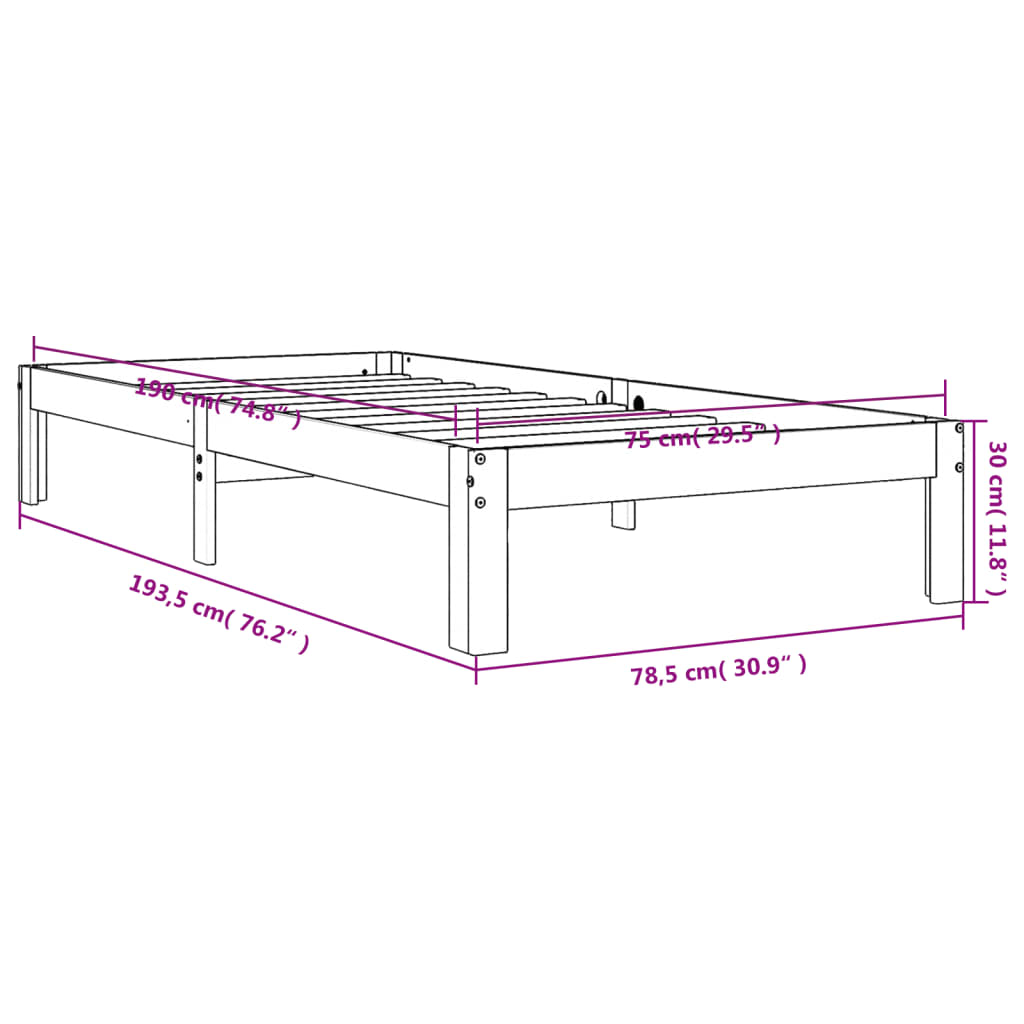 Bed Frame without Mattress Wax Brown 75x190 cm Small Single Solid Wood Pine