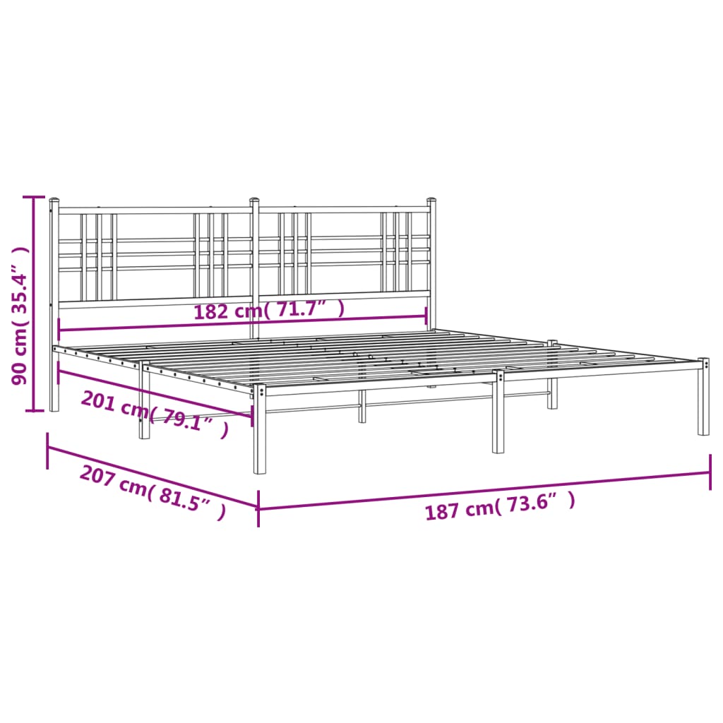 Metal Bed Frame without Mattress with Headboard White 180x200cm