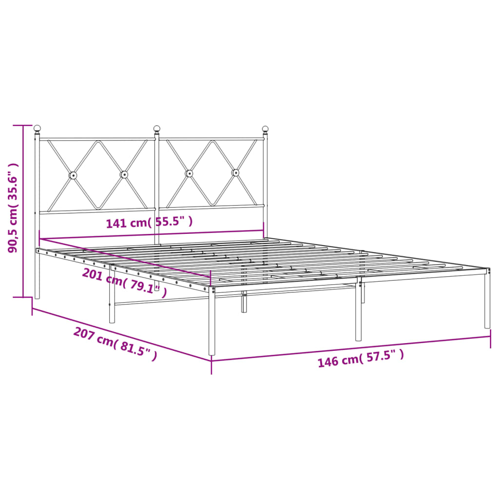 Metal Bed Frame without Mattress with Headboard White 140x200cm