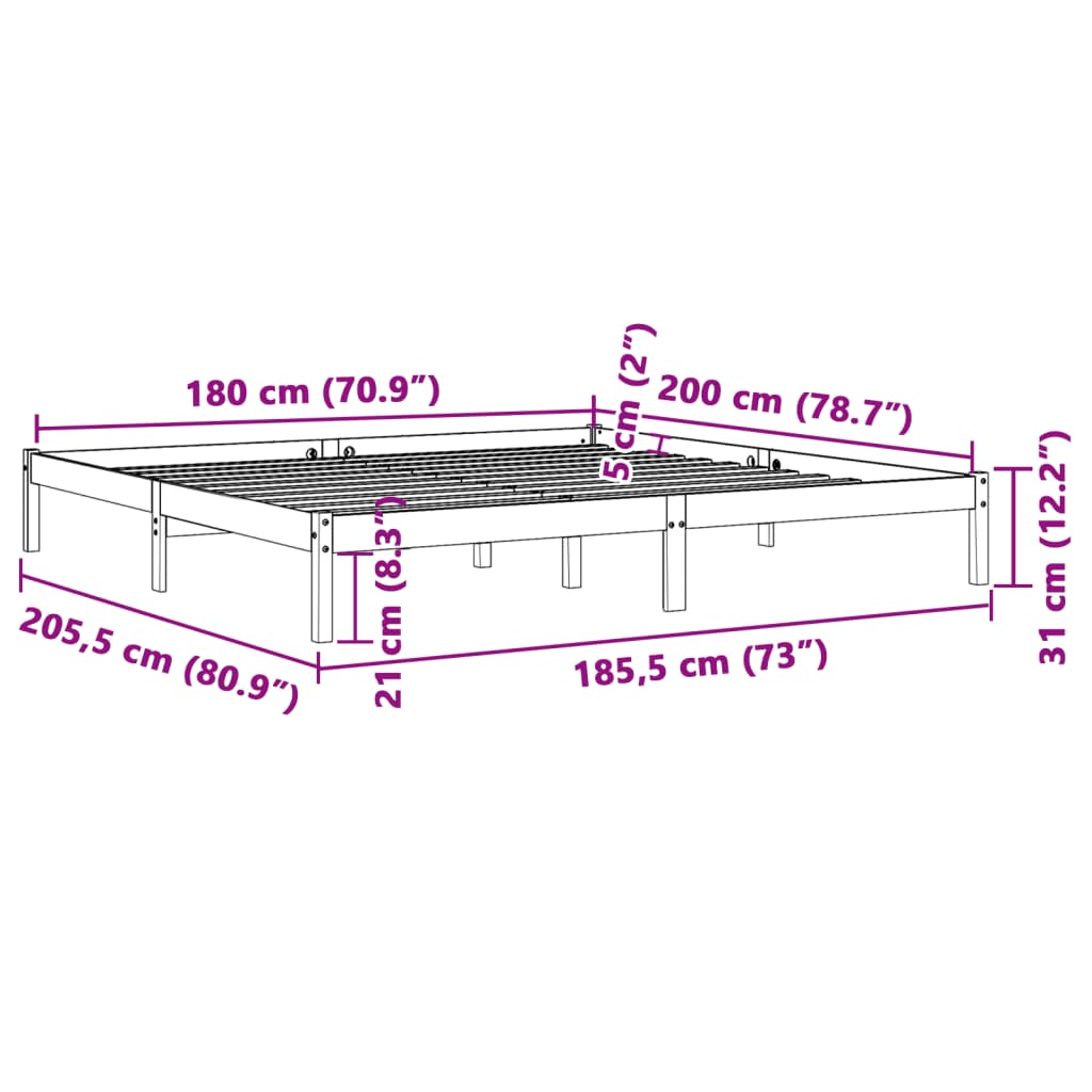 Bed Frame without Mattress Wax Brown 180x200 cm Super King Solid Wood Pine