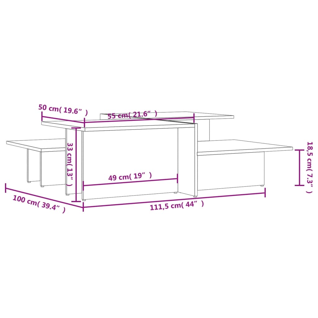 Modern Wooden 2pcs Living Room Coffee Table Set Lounge Side Tables Wood