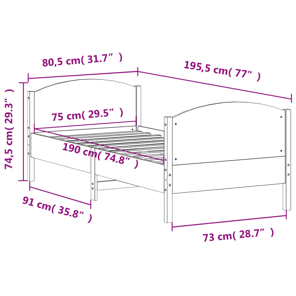 Bed Frame without Mattress Wax Brown 75x190 cm Small Single Solid Wood Pine