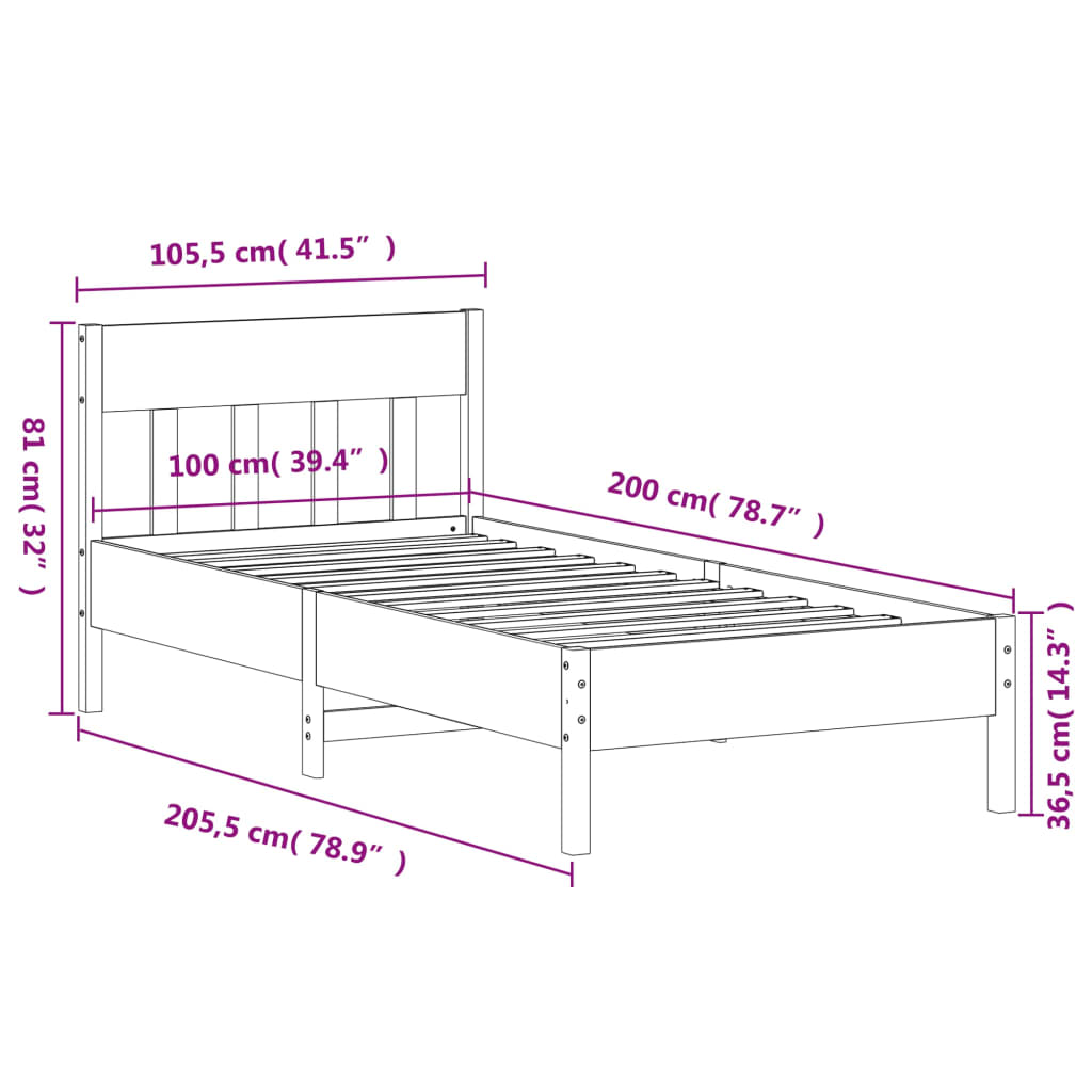 Bed Frame without Mattress Wax Brown 100x200 cm Solid Wood Pine