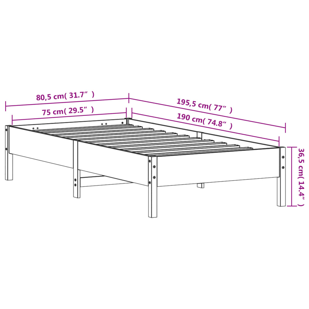 Bed Frame without Mattress Wax Brown 75x190 cm Small Single Solid Wood Pine