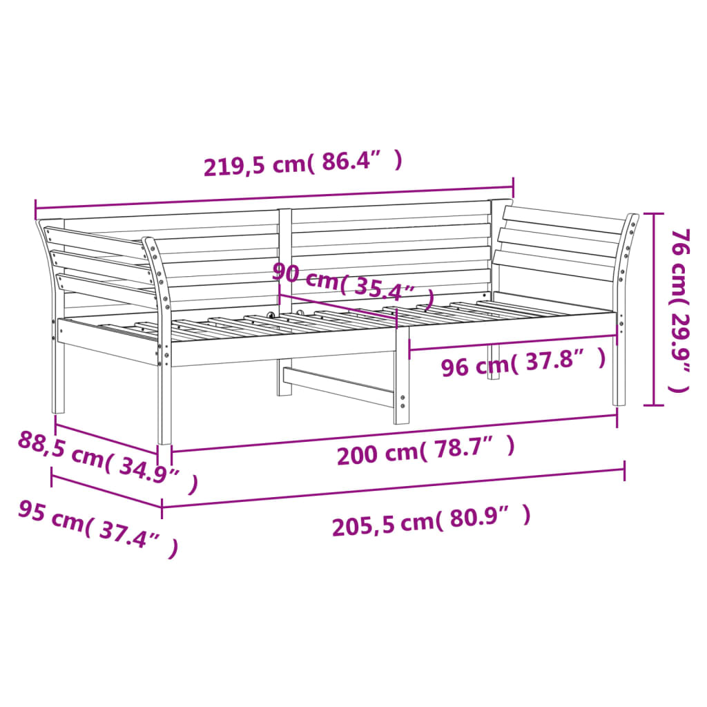 Day Bed without Mattress White 90x200 cm Solid Wood Pine
