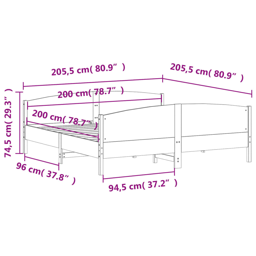 Bed Frame without Mattress Wax Brown 200x200 cm Solid Wood Pine