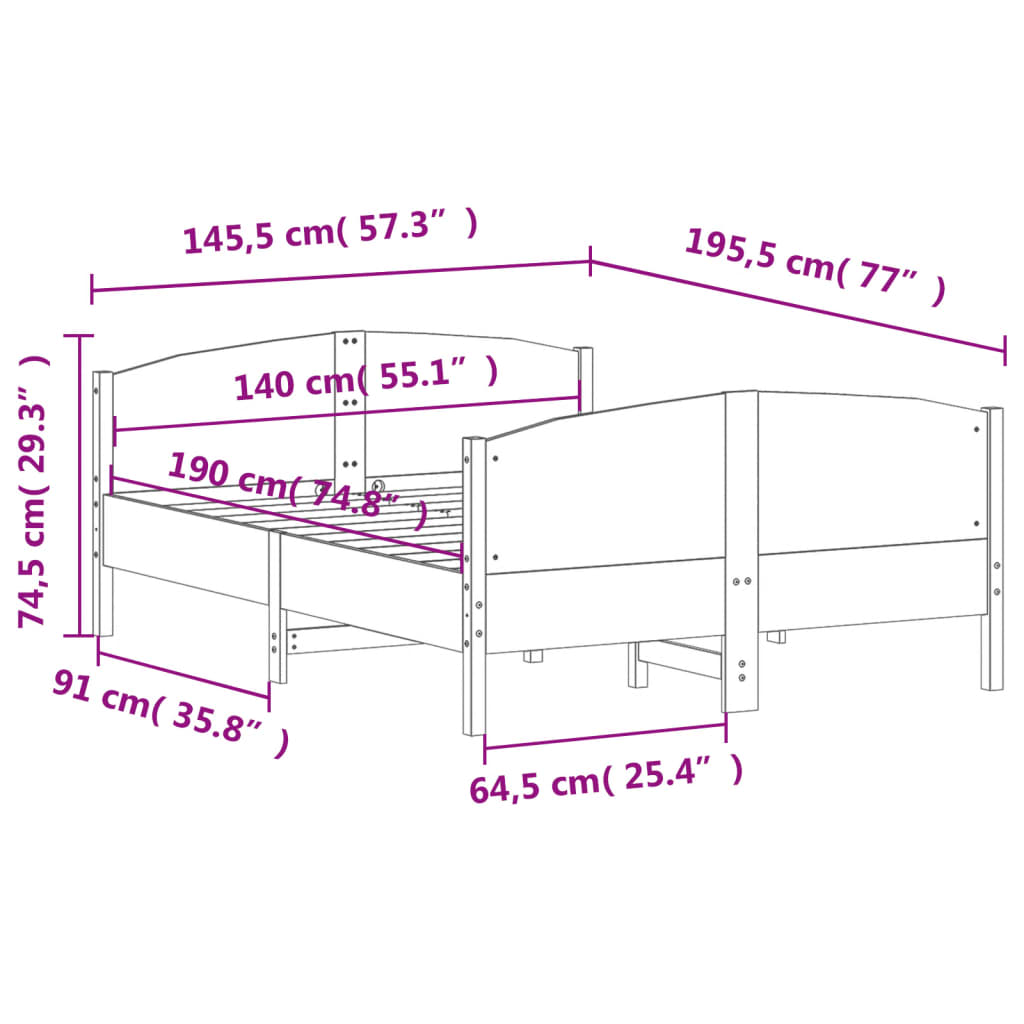 Bed Frame without Mattress White 140x190 cm Solid Wood Pine