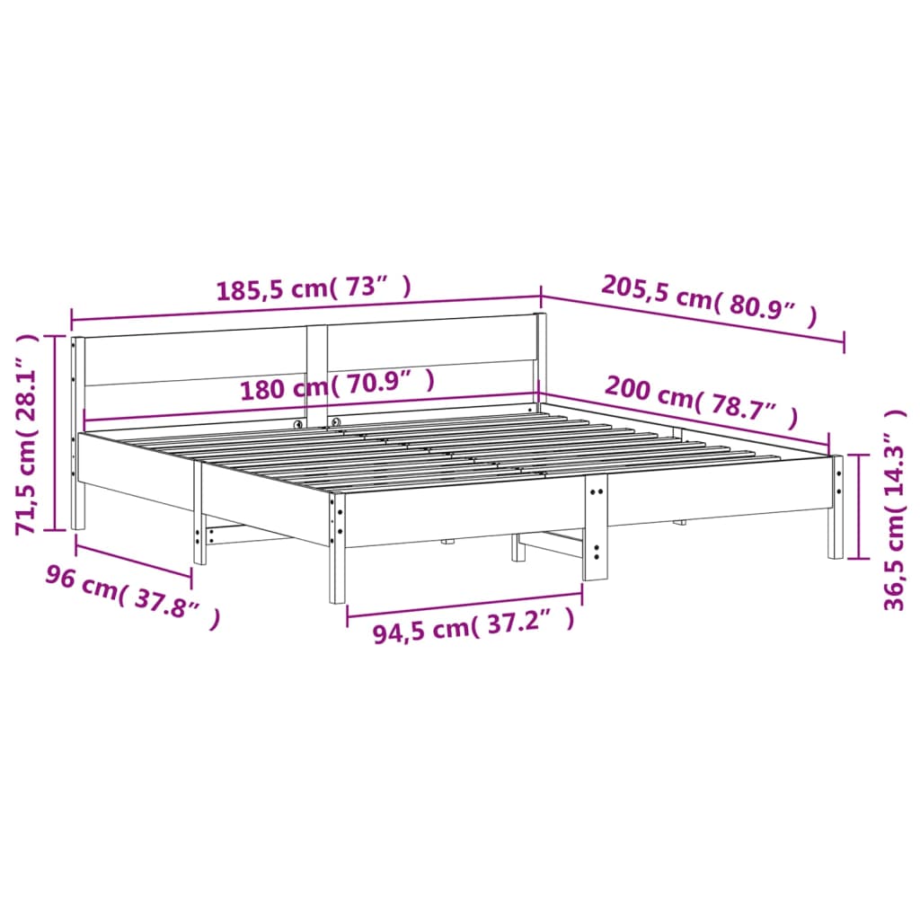 Bed Frame without Mattress 180x200 cm Super King Solid Wood Pine