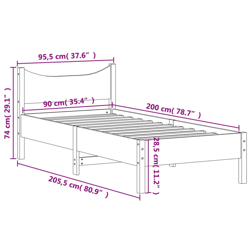Bed Frame without Mattress Wax Brown 90x200 cm Solid Wood Pine