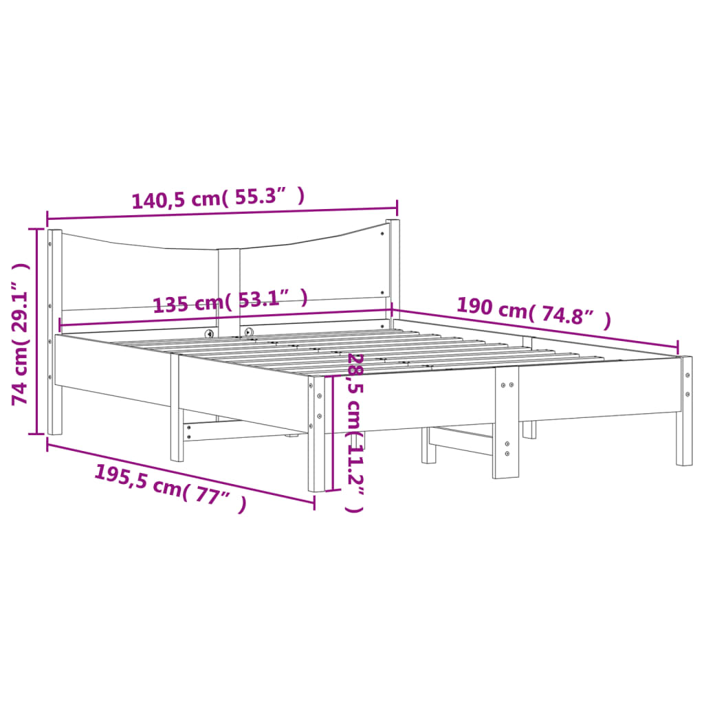 Bed Frame without Mattress White 135x190 cm Double Solid Wood Pine