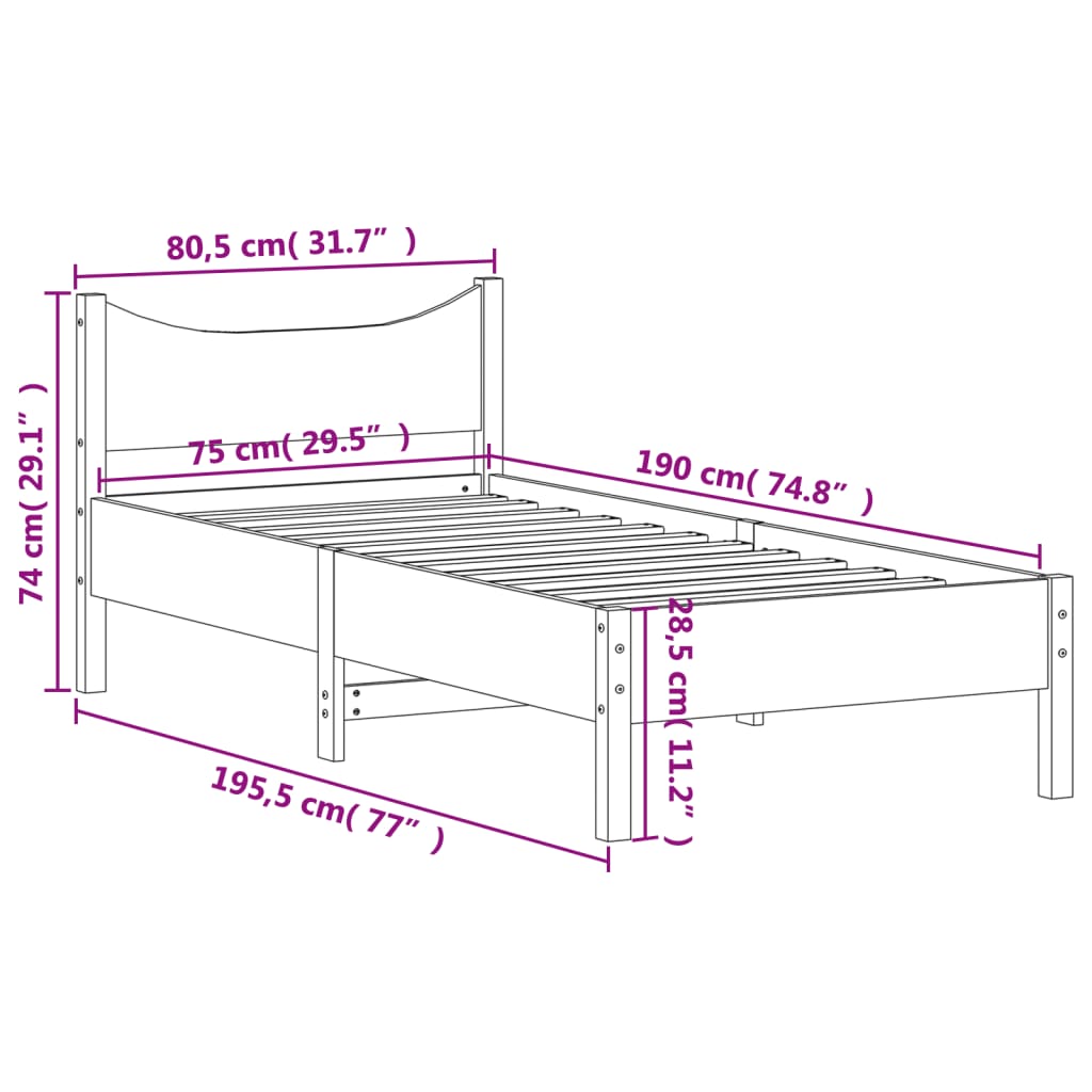 Bed Frame without Mattress White 75x190 cm Small Single Solid Wood Pine