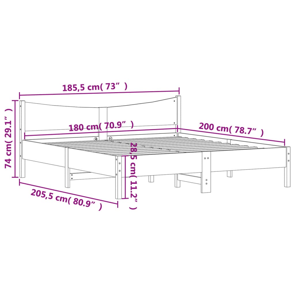 Modern Wooden Super King Size 1.8m Bed Frame Base With Headboard Pine Wood