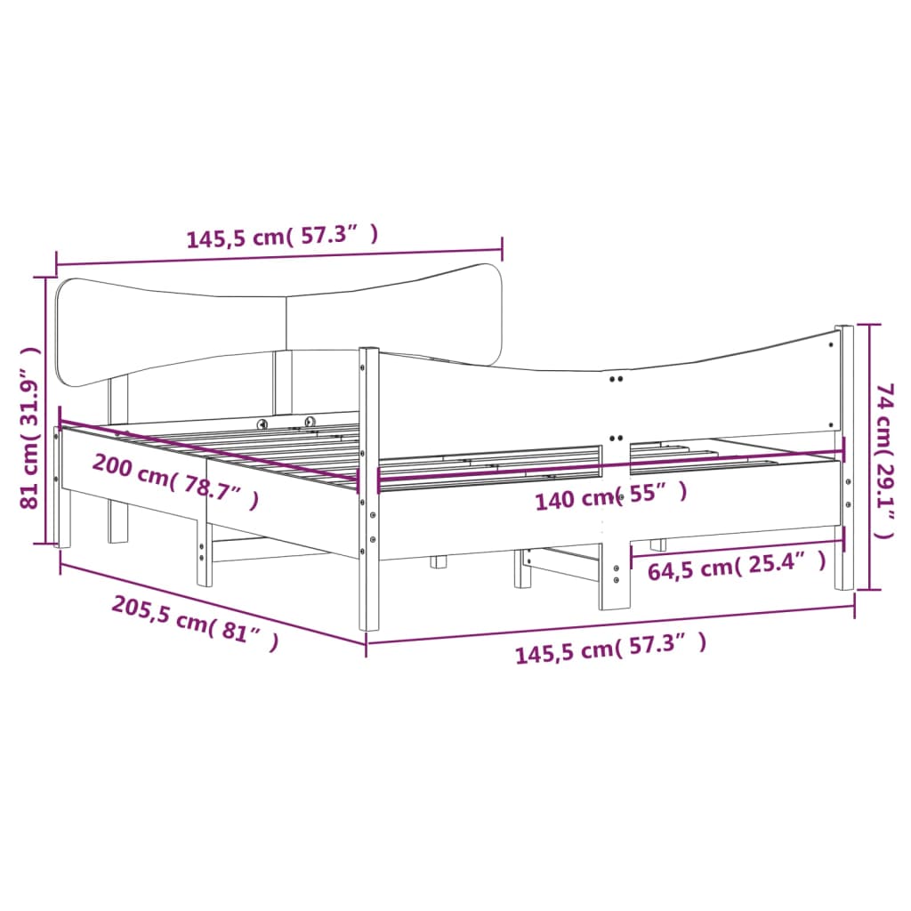 Bed Frame without Mattress White 140x200 cm Solid Wood Pine