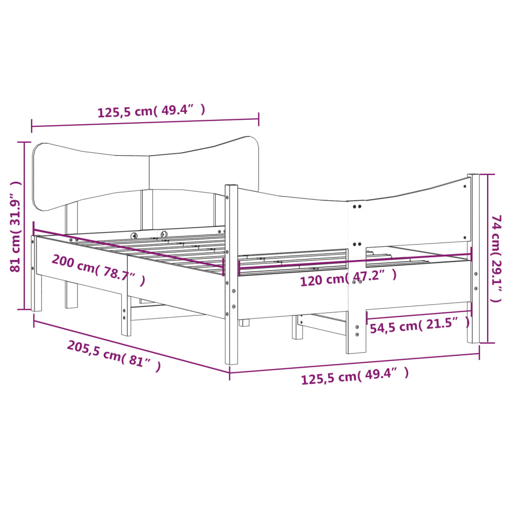 Bed Frame without Mattress 120x200 cm Solid Wood Pine
