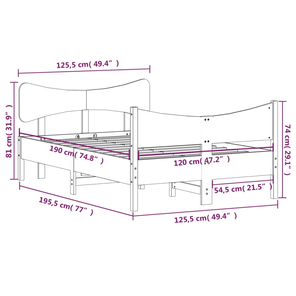 Bed Frame without Mattress White 120x190 cm Small Double Solid Wood Pine