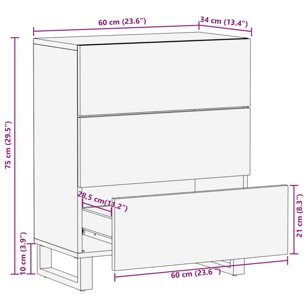 Sideboard White 60x34x75 cm Solid Wood Mango