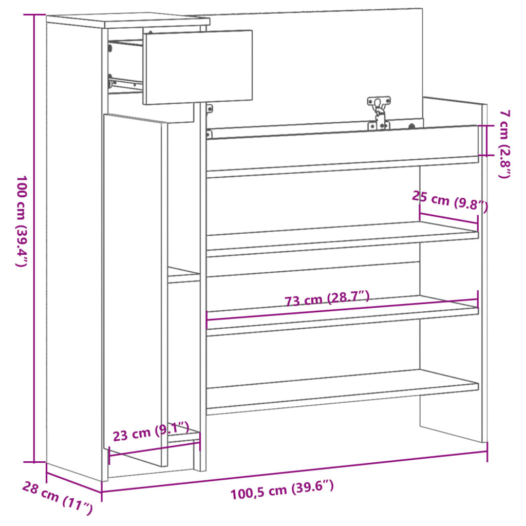 Shoe Cabinet Grey Sonoma 100.5x28x100 cm Engineered Wood