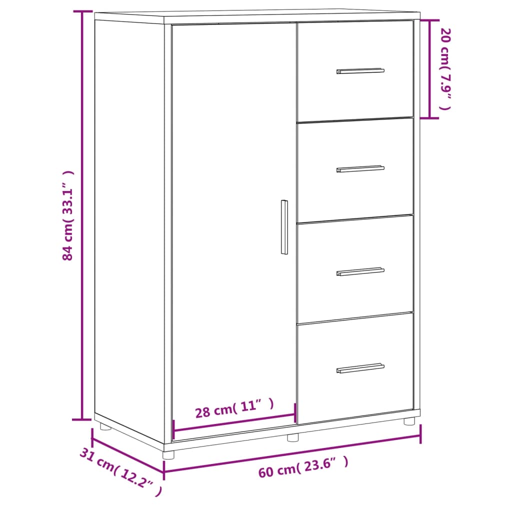 Sideboard White 60x31x84 cm Engineered Wood