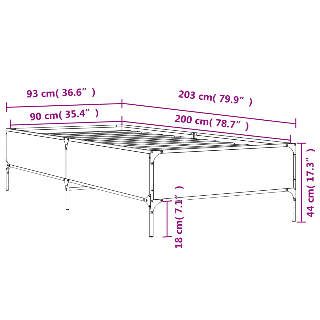 Bed Frame without Mattress Brown Oak 90x200 cm