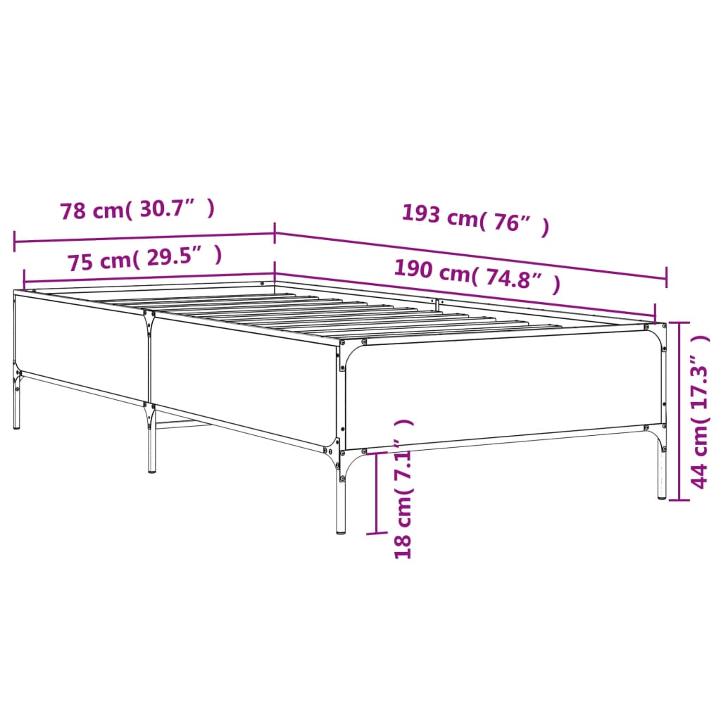 Bed Frame without Mattress Brown Oak 75x190 cm Small Single