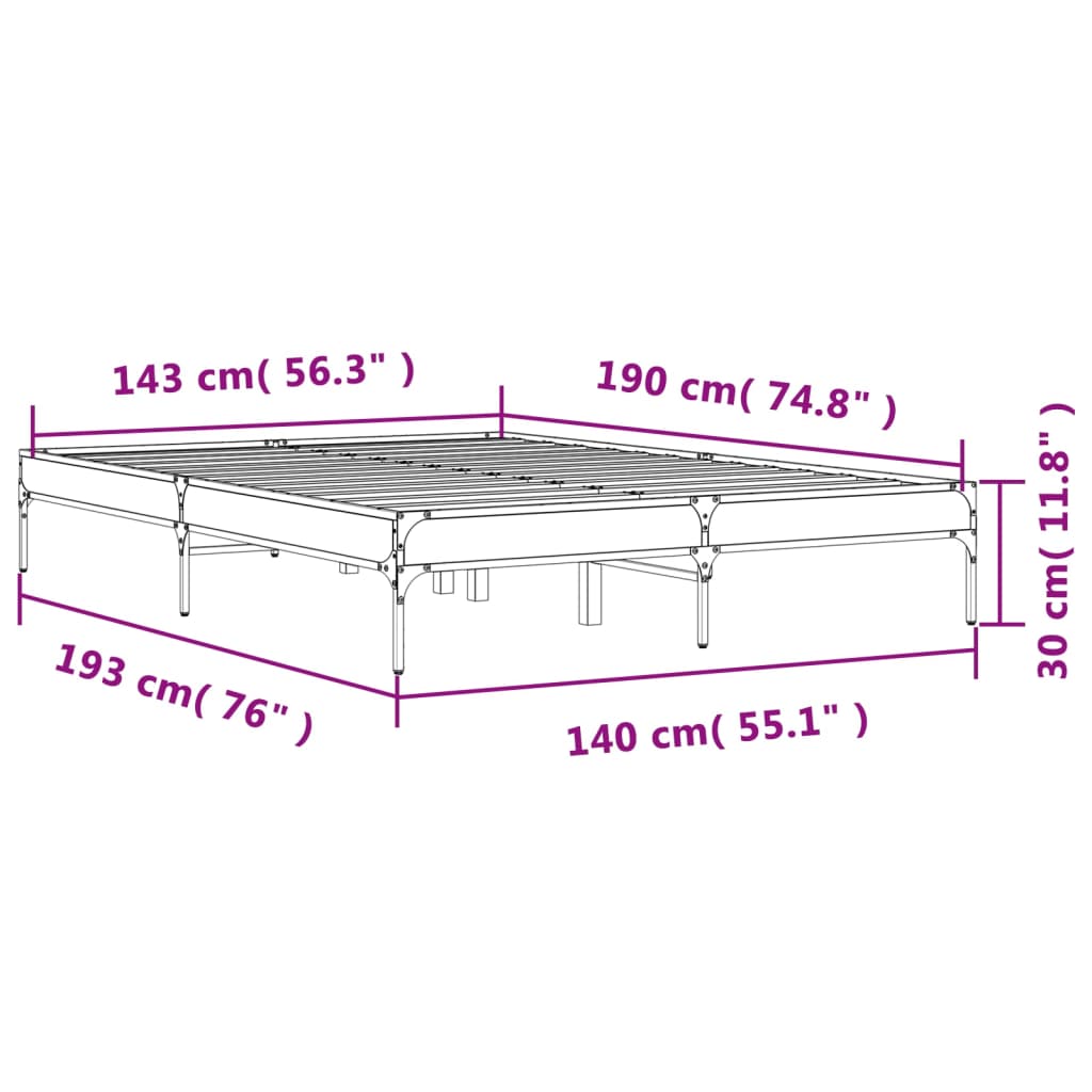 Bed Frame without Mattress Grey Sonoma 140x190 cm