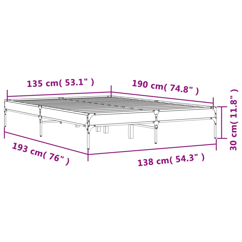 Bed Frame without Mattress Black 135x190 cm Double