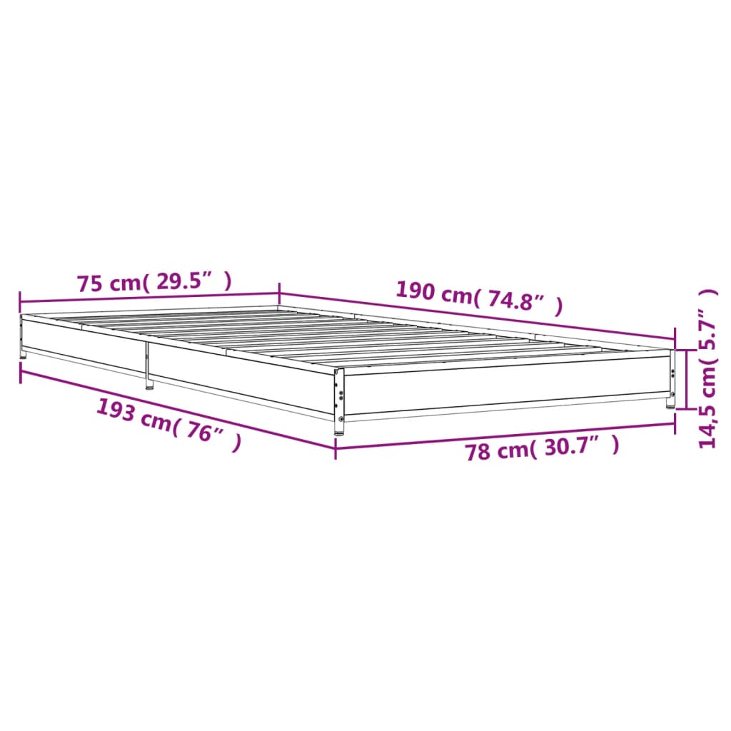 Bed Frame without Mattress Grey Sonoma 75x190 cm Small Single