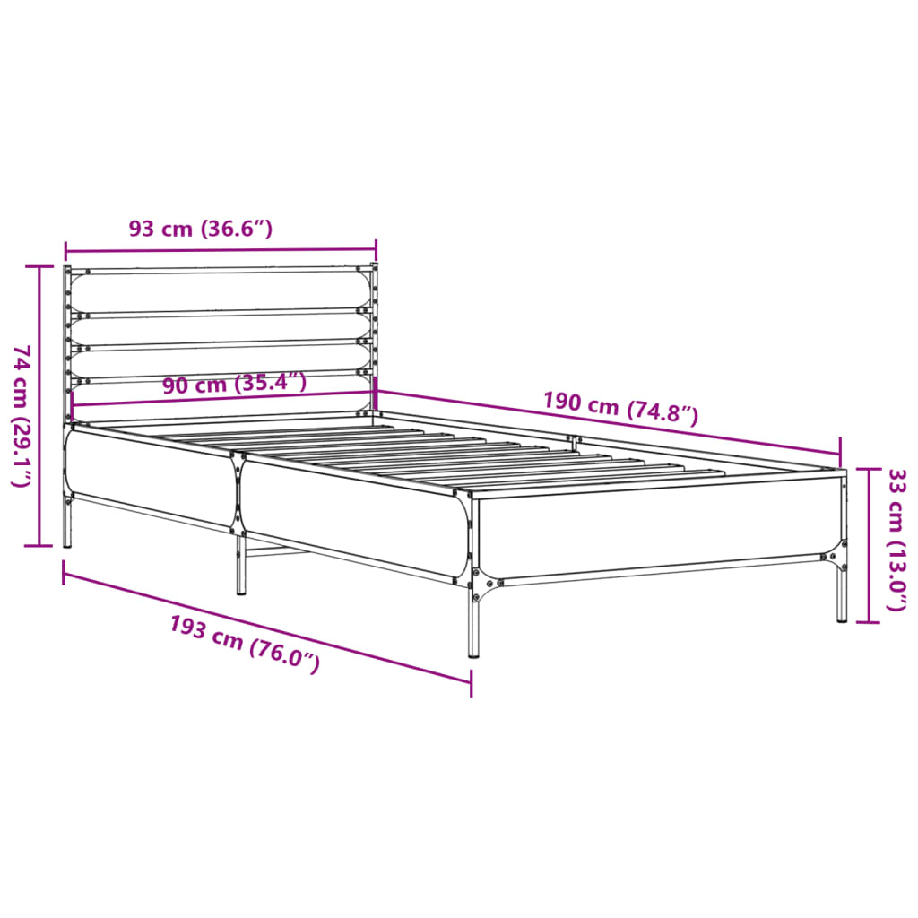 Modern Wooden & Metal Single Size 90cm Bed Frame Base With Headboard