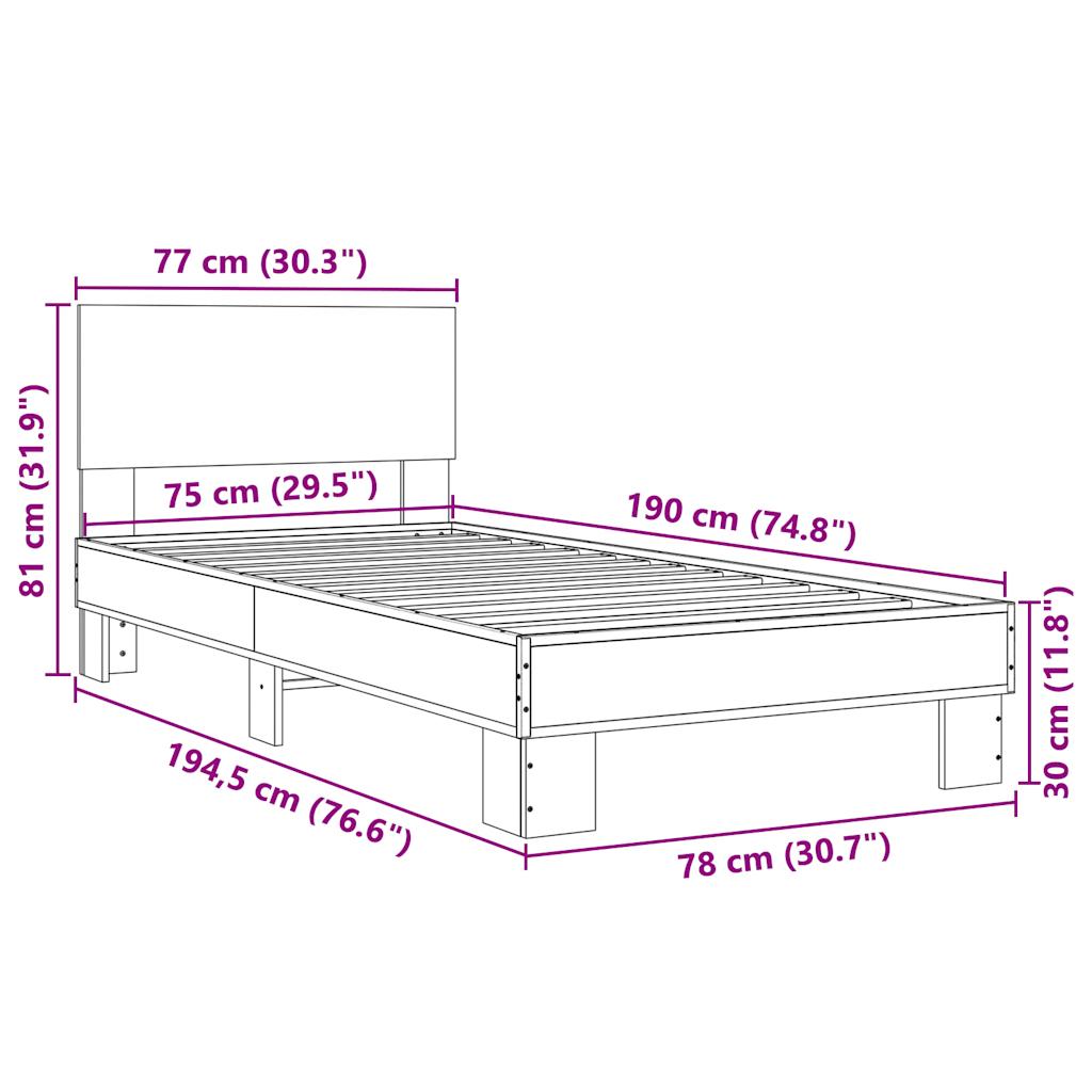 Bed Frame without Mattress Brown Oak 75x190 cm Small Single
