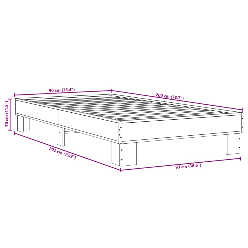 Bed Frame without Mattress Sonoma Oak 90x200 cm